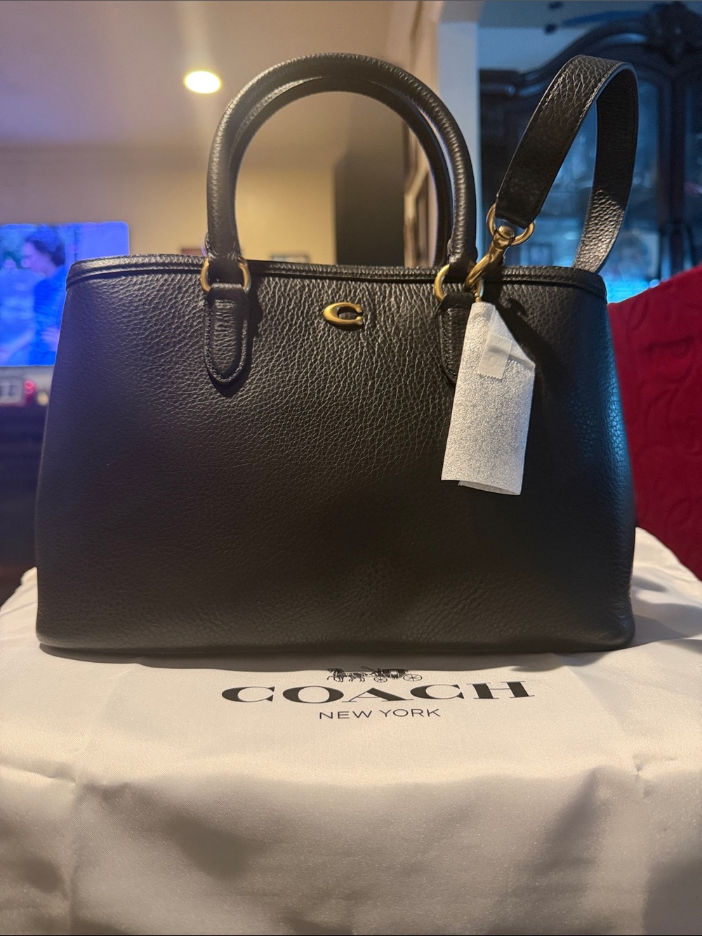 Coach Black Pebbled Leather Satchel with Gold Accent legacy carryall 28”